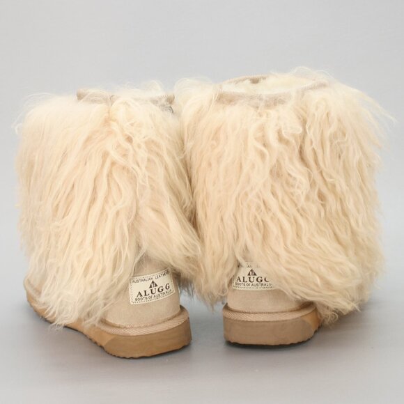 Alugg Ladies 7 Curly Lamb Hair Sheep Tan Suede Sheepskin Winter Short Booties - Picture 3 of 12